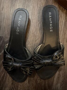 Rampage Black Bow Slide Mules